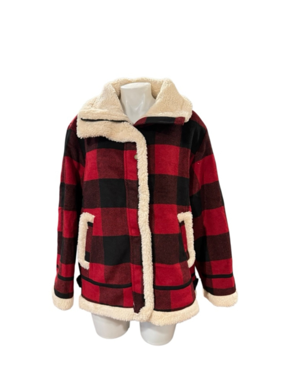 Women's Koolaburra by UGG Red Black Plaid Sherpa Jacket XL